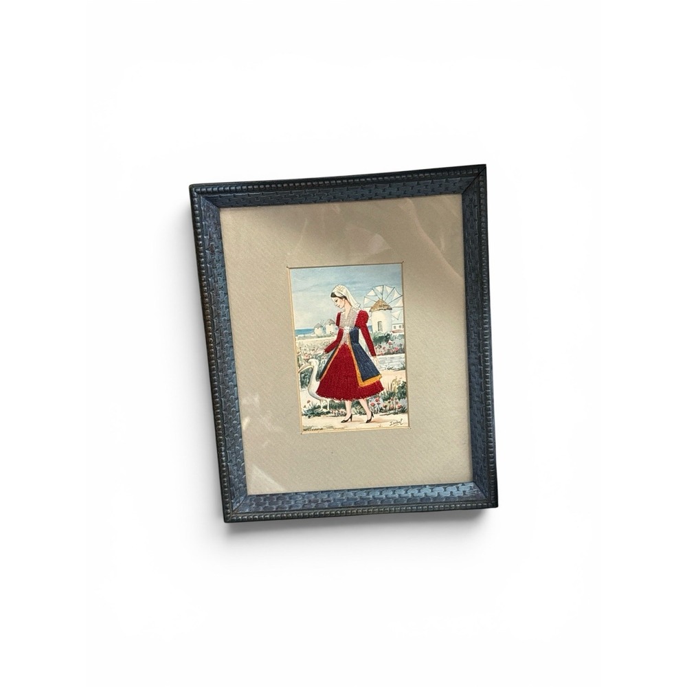Framed Embroidered Postcard Greece Vintage - Picture 2 of 8